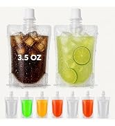 Balacoo 50 Pcs 3.5oz Plastic Flasks, Reusable Leak-proof Drink Pouches, Food Grade Spouted Drinki...