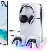 Mytrix RGB Wall Mount Kit with Dual Charging Station for PS5, Shelf Mount Compatible with Both PS...