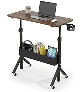 HUANUO Mobile Standing Desk with Wheels and Storage Basket, Height Adjustable 28.7"-46.1" Rolling...