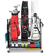 FHXZH 3 Golf Bag Storage Garage Organizer, Golf Bag Stand Fit for 3 Golf Bags, Golf Clubs, Golf B...