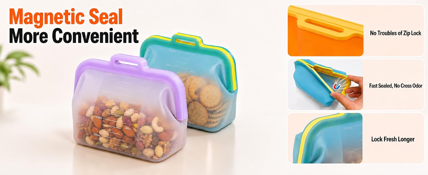 Food prep storage silicone bags
