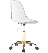 Urban Lifestyle Acrylic Rolling Chair, 21.25D x 19.68W x 34H Inch, Clear with Gold Base