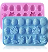 HKNMTT Silicone Gummy Chocolate Mold 2-PACK 9 Shaped Egg Rabbit 36 Cavities Candy Mould Wax Melt ...