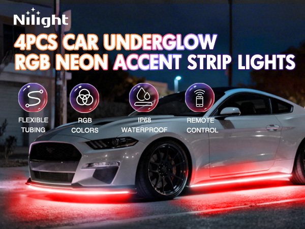 Nilight 4Pcs Car Underglow Neon Accent Strip Lights