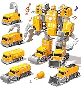 WATUDOU Toys for Ages 5-7, 5-in-1 Take Apart Construction Vehicle Trucks Transform to Robot, 5 6 ...