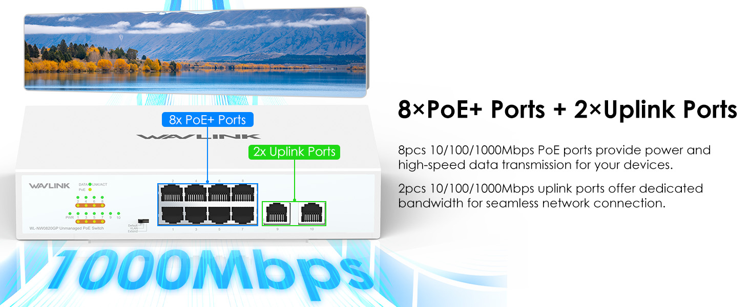 WAVLINK 10-Port Full Gigabit Switch with 8 PoE+