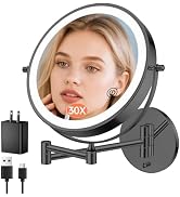 FUNTOUCH 9" 1X/30X Wall Mounted Lighted Makeup Mirror, 4500mAh Rechargeable Double Sided Magnifyi...