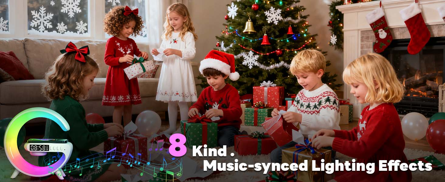 Atmosphere Bedside Light with Wireless Charging Station,Alarm Clock Music Lit Lamp Christmas Gift