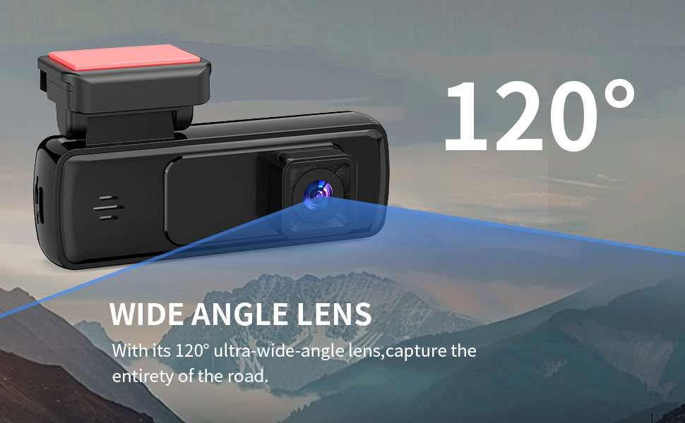 GITESI Dash Cam 120° Ultra Wide Angle Lens, Captures Full Road View