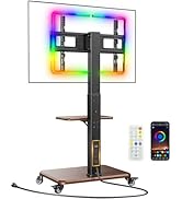 Perlegear Rolling TV Stand with LED Lights for 32”-75” TVs up to 110 lbs, Mobile TV Stand with Sw...