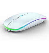 WREANU Wireless Bluetooth Mouse Rechargeable Laptop Mice with LED Lights Silent Slim Use(BT5.2 &amp; ...