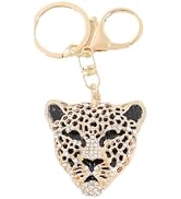 Fansoftiks Leopard Bag Pendant,Rhinestone Keychain Leopard Charm,Cheetah Head Purse Key Ring Chai...