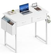 Sweetcrispy 32 Inch Small Computer Desk with Fabric Drawers for Bedroom Home Office, Writing Gami...
