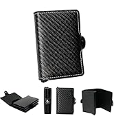 CORLAGOON RFID Blocking Carbon Fiber Wallet, Slim Bifold Card Holder for 12-16 Cards, Black