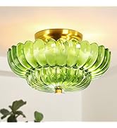 Semi Flush Mount Ceiling Light Green Light Fixtures with Gold Base Vintage Lighting Ceiling Mount...