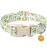 DOGWONG Flower Cotton Dog Collar, Spring Summer Cute Yellow Dog Collar Durable Soft Fabric Pet Do...