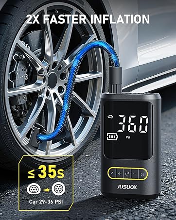 JUSUOX Tire Inflator Portable Air Compressor, 150 PSI Cordless Air Pump for Car Tires, Electric B...