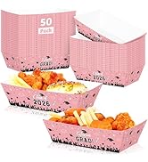 50 Pcs 2026 Graduation Decorations, 2 Styles Serving Trays, Congrats Grad Pink Serving Disposable...