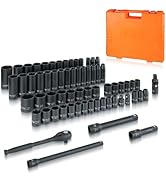 JU JIAN TEC 1/2" Drive Master Impact Socket Set, 65 Piece, with Adapters &amp; Ratchet Handle, Standa...