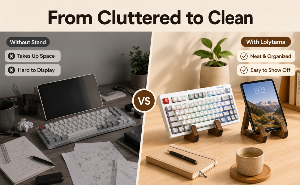 Keyboard riser display shelf helps organize desk clutter for a clean gaming setup.