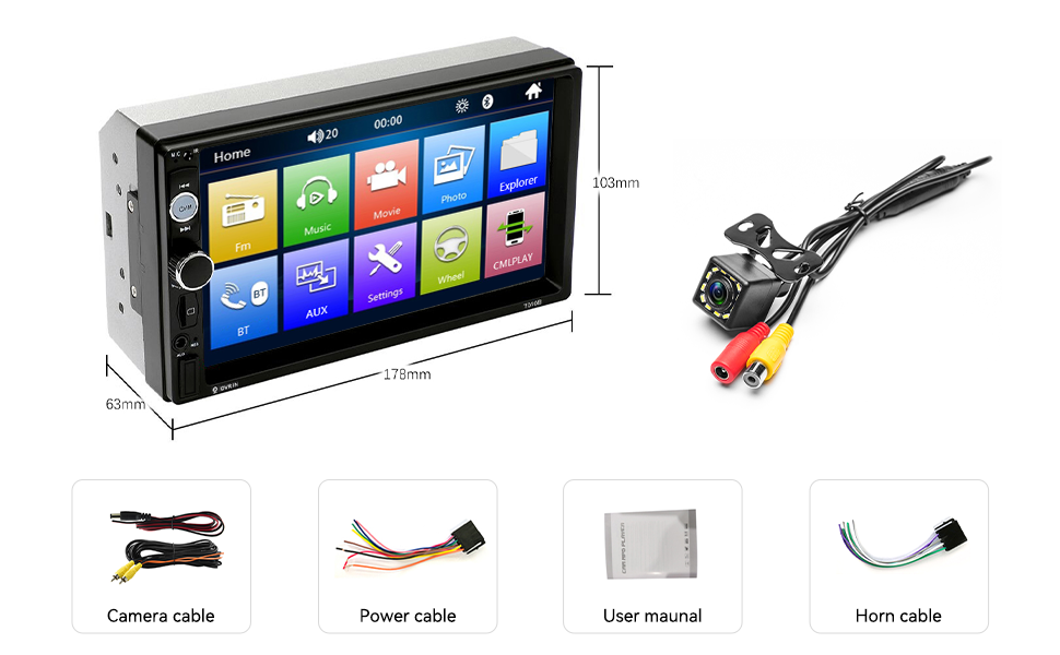 double din car radio with fm bluetooth backup camera 