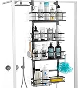 Over The Door Shower Caddy, Hanging Shower Organizer Storage, 4-Tier Black Shower Rack Shelves Fo...