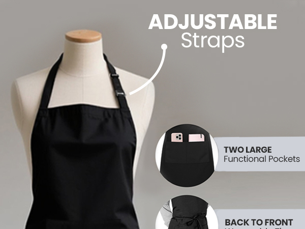 Water Oil Resistant Chef Cooking Aprons Two 2 Pockets Men Women Baking Painting Waiter Waitress