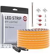 BTF-LIGHTING FCOB COB LED Strip Orange Color 5mm Width UL Listed Super Narrow Flexible Uniform Li...