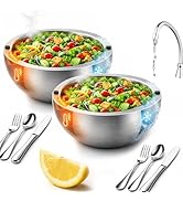 304 Stainless Steel Insulated Salad &amp; Dipping Bowl(35/70 OZ) - Double Wall Serving Dish with Wate...