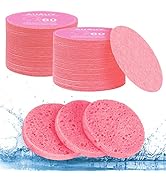 AUAUY Compressed Facial Sponges, 60-Count Cellulose Facial Sponges for Daily Cleansing, 100% Natu...
