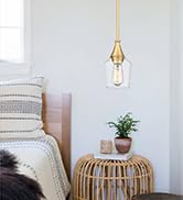 VICNIE Gold Pendant Light, 1-Light Modern Hanging Light Fixtures with Clear Glass Shade, Adjustab...