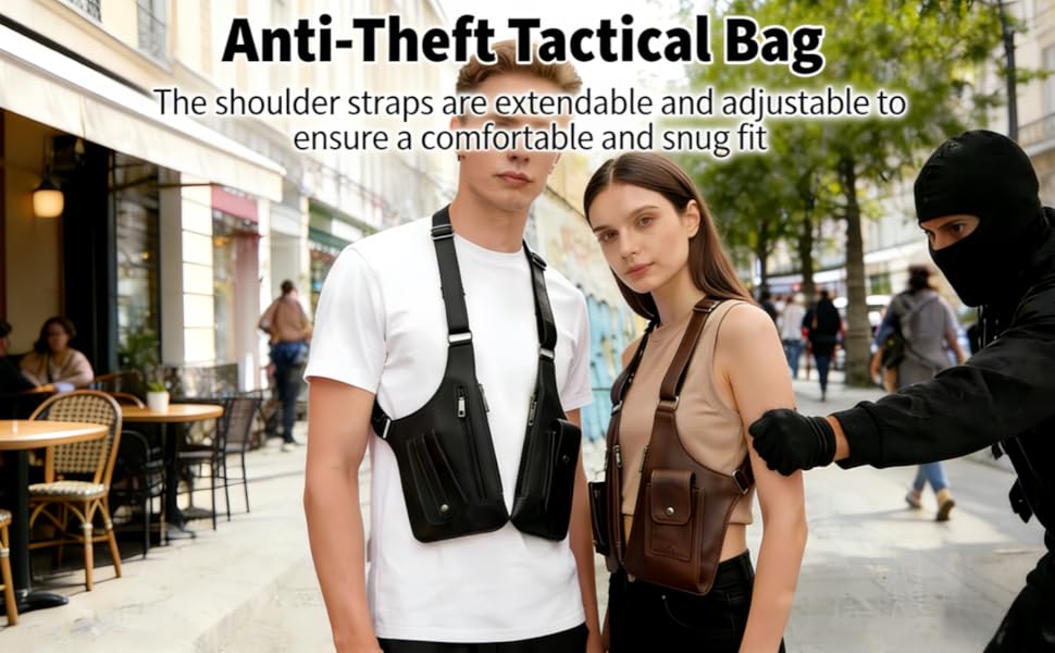 Double Shoulder Strap Multi-pocket Outdoor Anti-Theft Tactical Bag With multiple zipper pockets