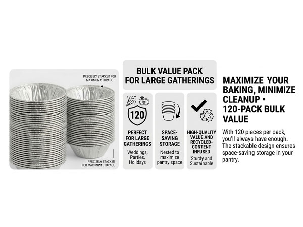 120 pack bulk mini foil baking cups, stackable pans for parties and weddings.