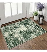 Lansny Abstract Green Area Rug 2x3, Washable Entryway Rug Printed Faux Wool Floral Indoor Door Ma...