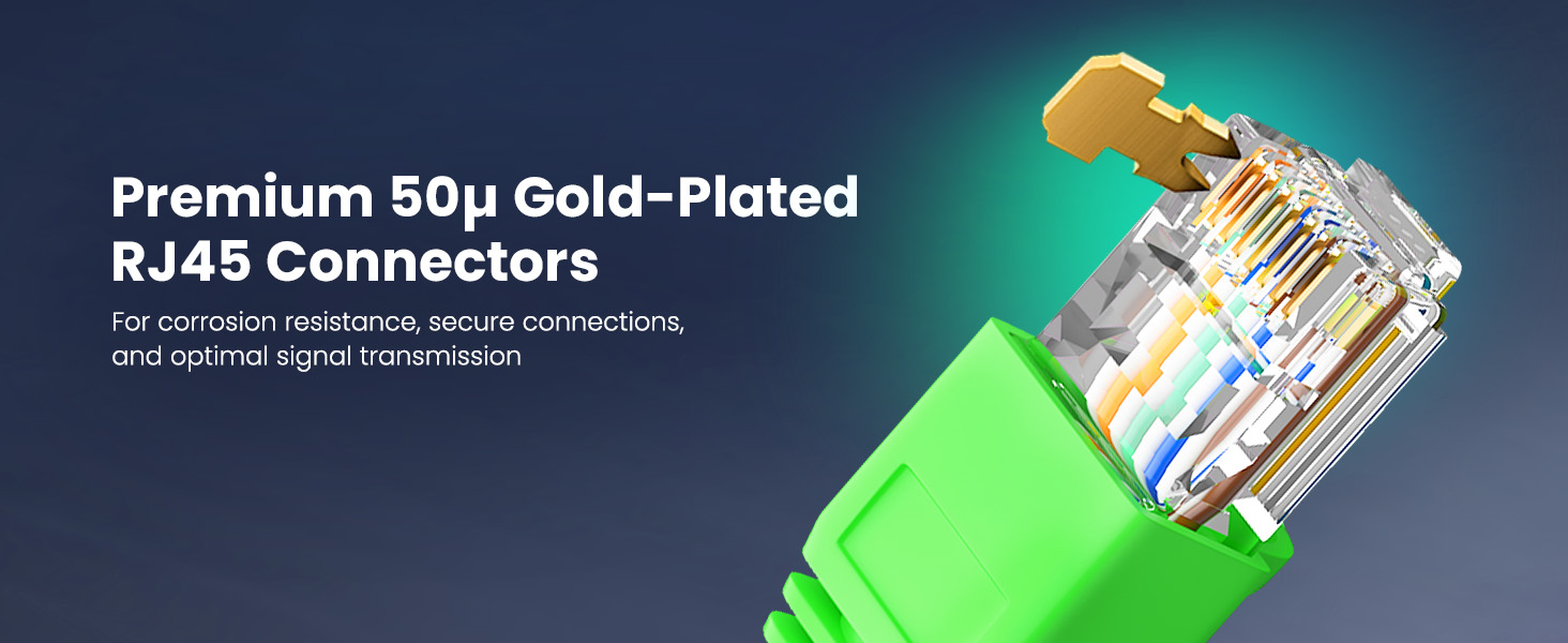 Premium 50u Gold-Plated RJ45 Connectors For corrosion resistance, secure connections, and optimal