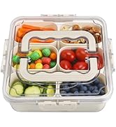 Divided Serving Tray with Lid and Handle, Portable Snack Container Box, 6 Compartments Veggie Fru...