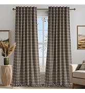 NICETOWN100% Linen Blackout Plaid Curtains 84 inches Long, Farmhouse Gingham Buffalo Check Window...