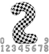 TONIFUL 40 Inch Checkered Number 2 Balloon 2nd Race Car Birthday Party Supplies Black and White L...