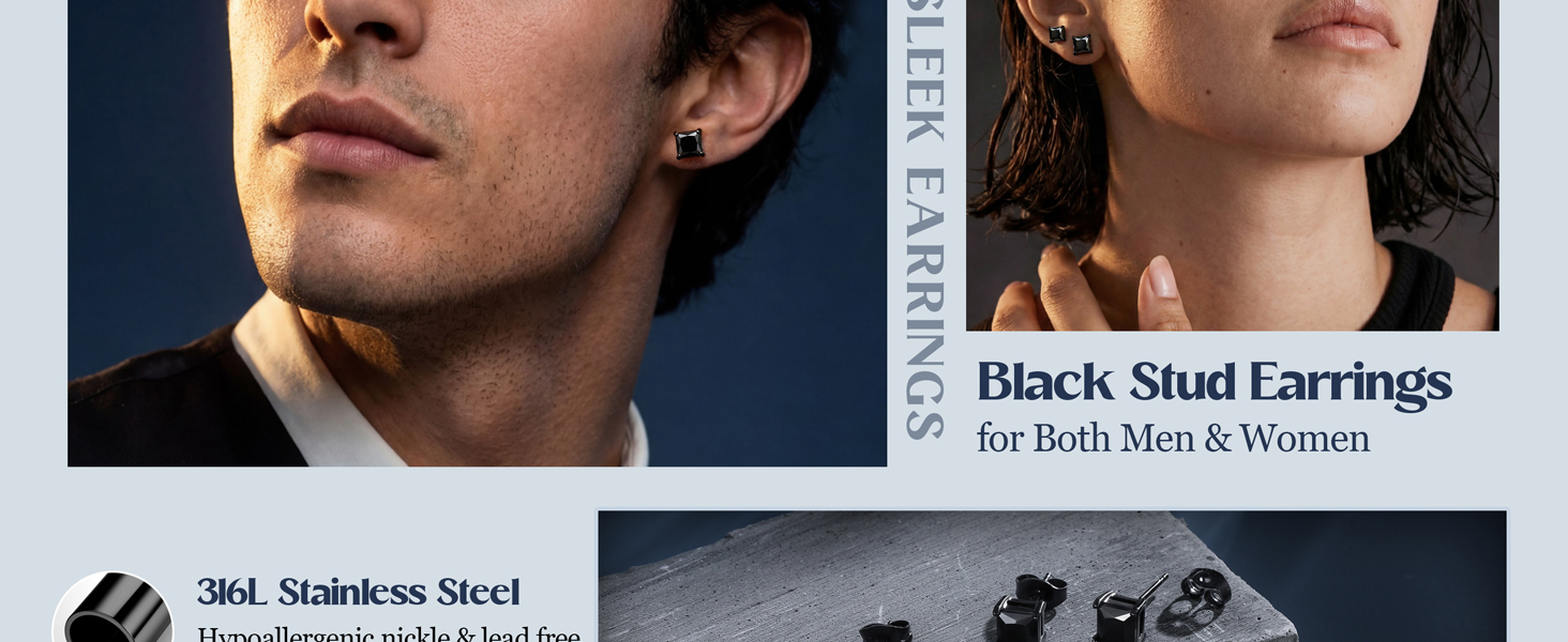 black earrings for men women mens stud earrings