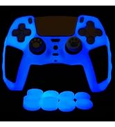 HLRAO Glow in The Dark PS5 Controller Skin,Blue Anti Slip Soft Thicked Studded Silicone Cover Ski...