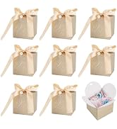 Craftdady 10Pcs 65mm Square Folding Candy Boxes Champagne Gold Small Paper Gift Boxes with Ribbon...
