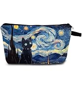 MoCaliduccious Van Gogh Starry Night Oil Painting Cat Makeup Bag for Women Travel Cosmetic Organi...