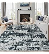 Area Rug 5x7 Living Room Rug Washable: No-Slip Modern Abstract Soft Thin Large Black Rugs Indoor ...