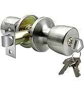 JO.KO Door Knob with Lock and Keyed, Satin Nickel Round Ball Lock Interior/Exterior Door Knob for...