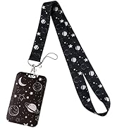 Juanooo Cute Moon Keychain Lanyard for ID Badge for Women Teachers Girls Cool Black Galaxy Star I...