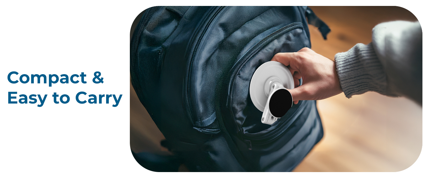 Compact iPhone stand fits in a bag; MagSafe desk stand doubles as adjustable phone stand for travel