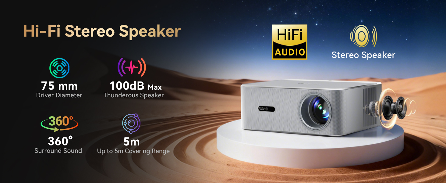 Projector, projector with wifi and bluetooth, 4k projector, movie projector, projector for bedroom