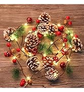 TW SHINE 2 Pack Christmas Pine Cone String Lights, 13 FT 40 LED Total Prelit Battery Operated Gar...