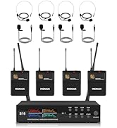 MICNAUX Lapel Wireless Microphone System with Headset &amp; Lavalier Mics, Pro 4 Channel UHF Mics Set...