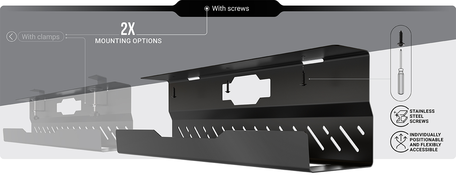 cable management under desk tray no drill black